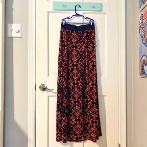 Navy & coral maxi skirt
